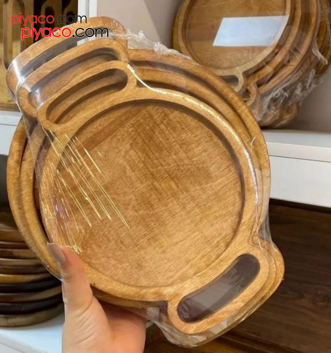 سینی گرد چوبی دسته دار سه سایز سینی گرد چوبی دسته دار سه سایز