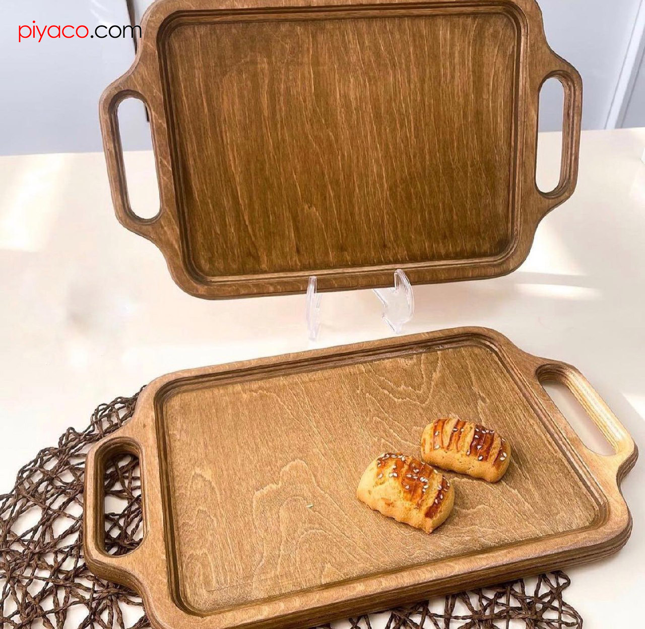سینی مستطیل چوبی دسته دار